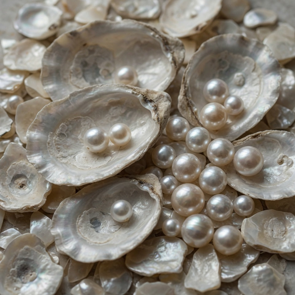 Muscheln mit verschiede Perlen