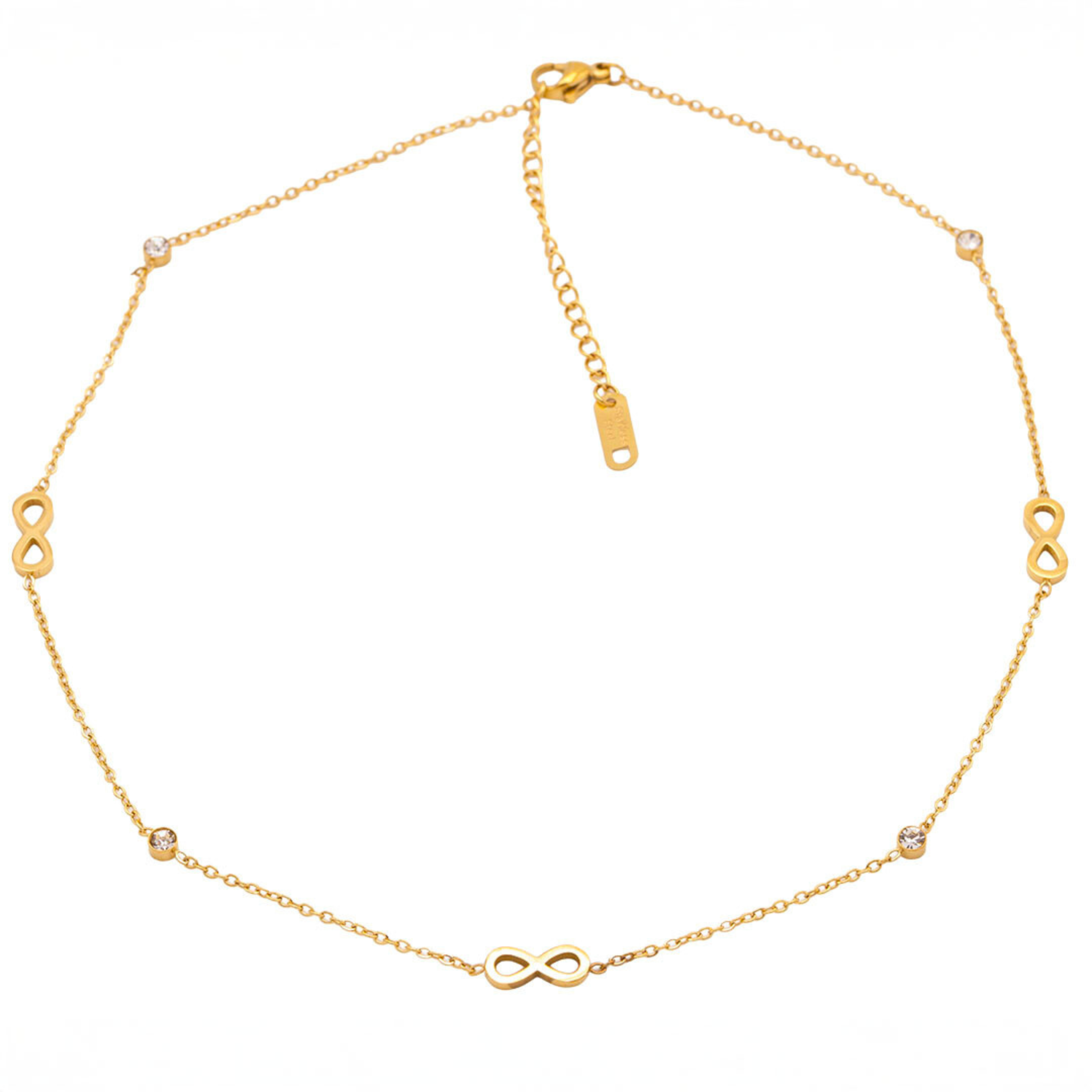 Filigrane Edelstahl-Halskette vergoldet mit Infinity-Symbol und Strass