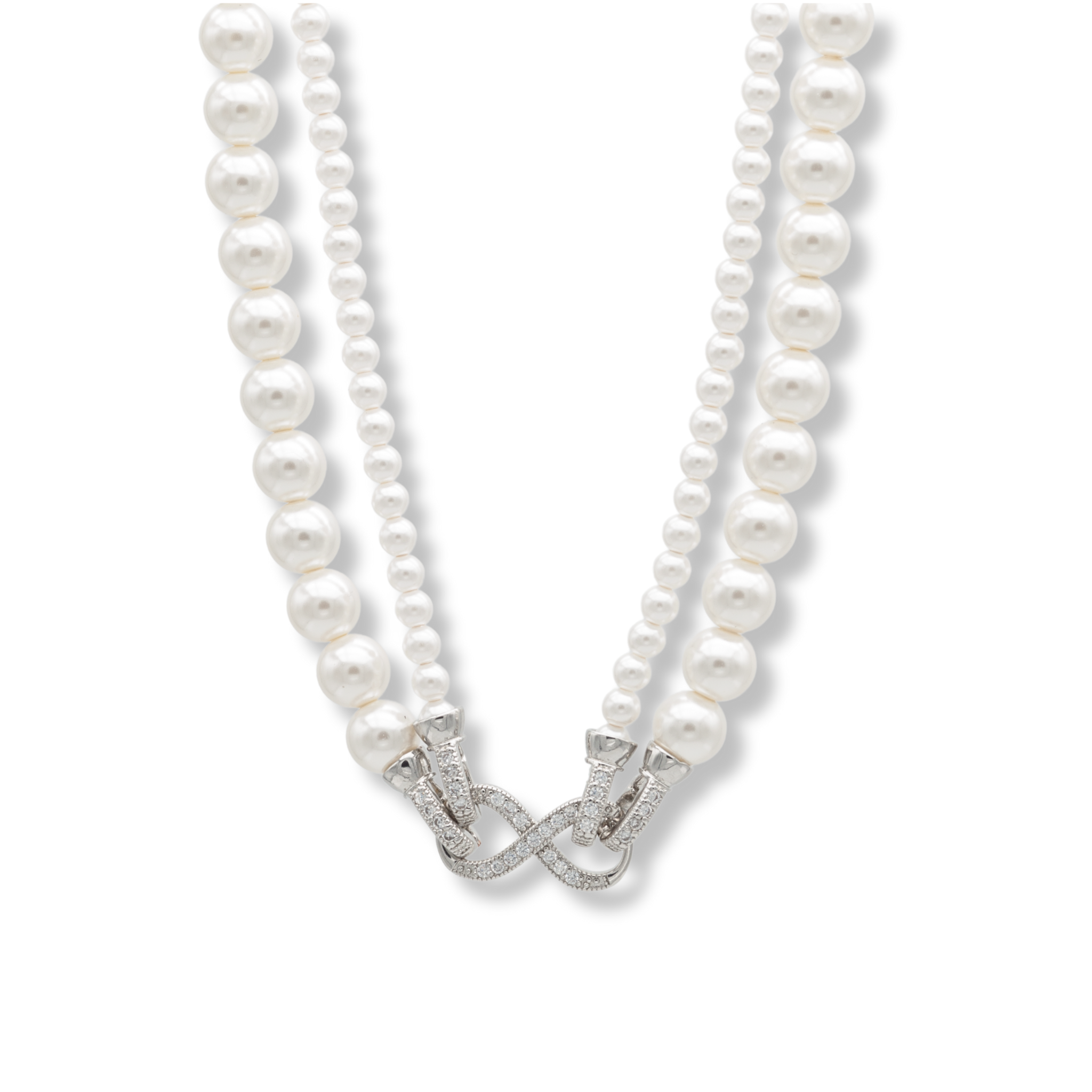 Weiße Mother of Pearl Kette mit Strass-Unendlichkeitsanhänger Doppelstrang