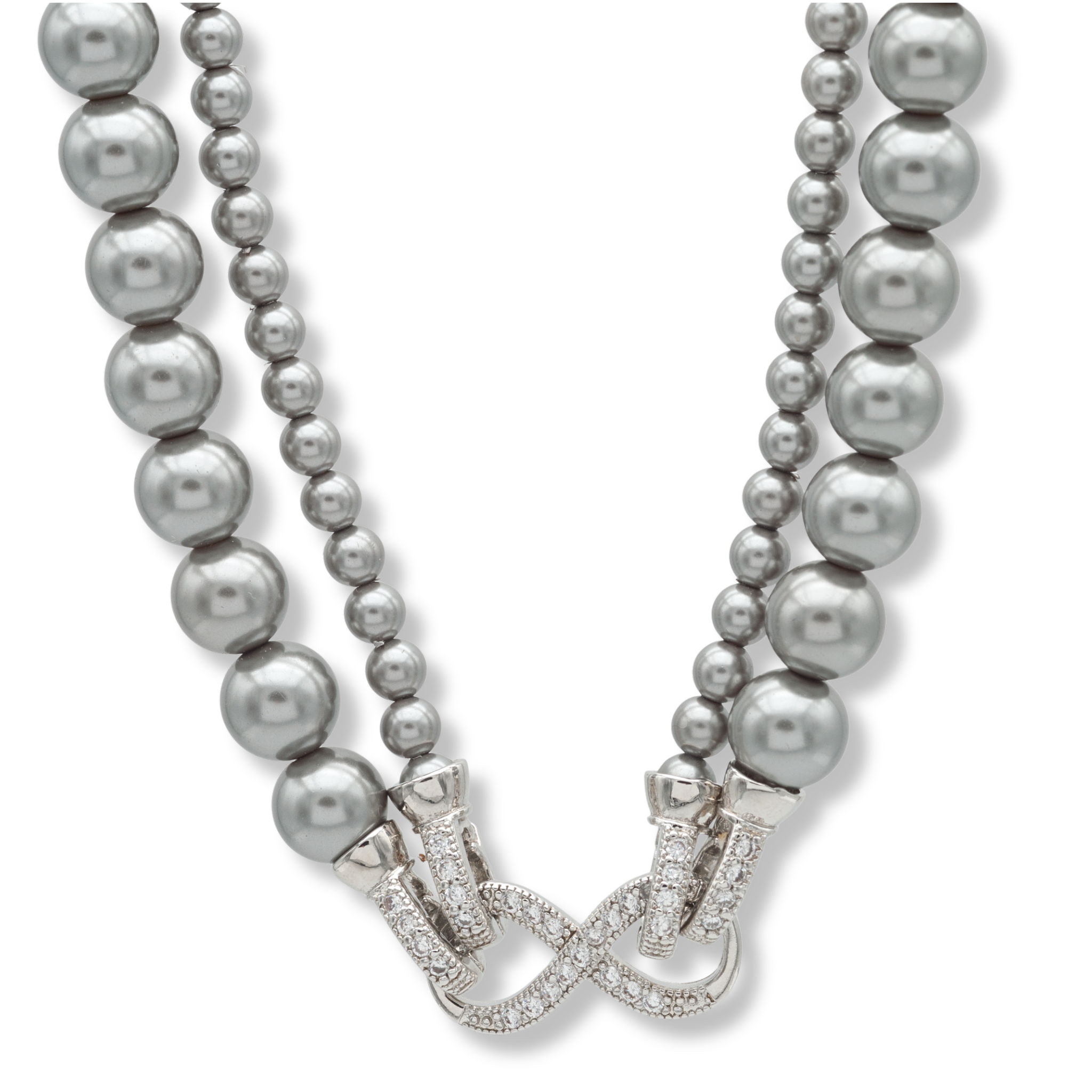Elegante Perlmuttkette in Grau, doppelt tragbar mit Strass-Infinity-Anhänger, vielseitige 5-in-1 Halskette, 47 cm Länge