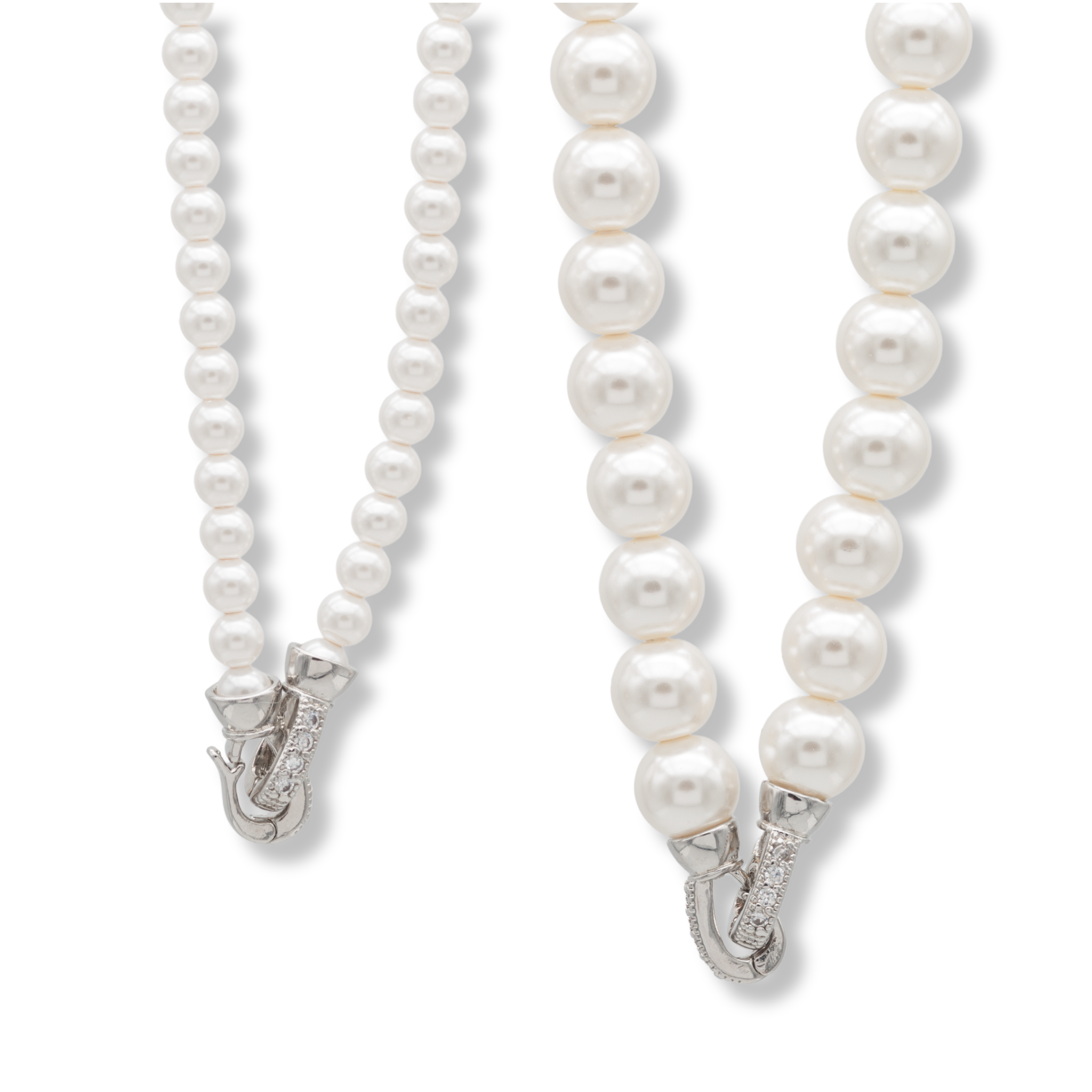 Weiße Mother of Pearl Kette Doppelstrang mit funkelndem Strassverschluss, Nahaufnahme edle Schmuckperlen