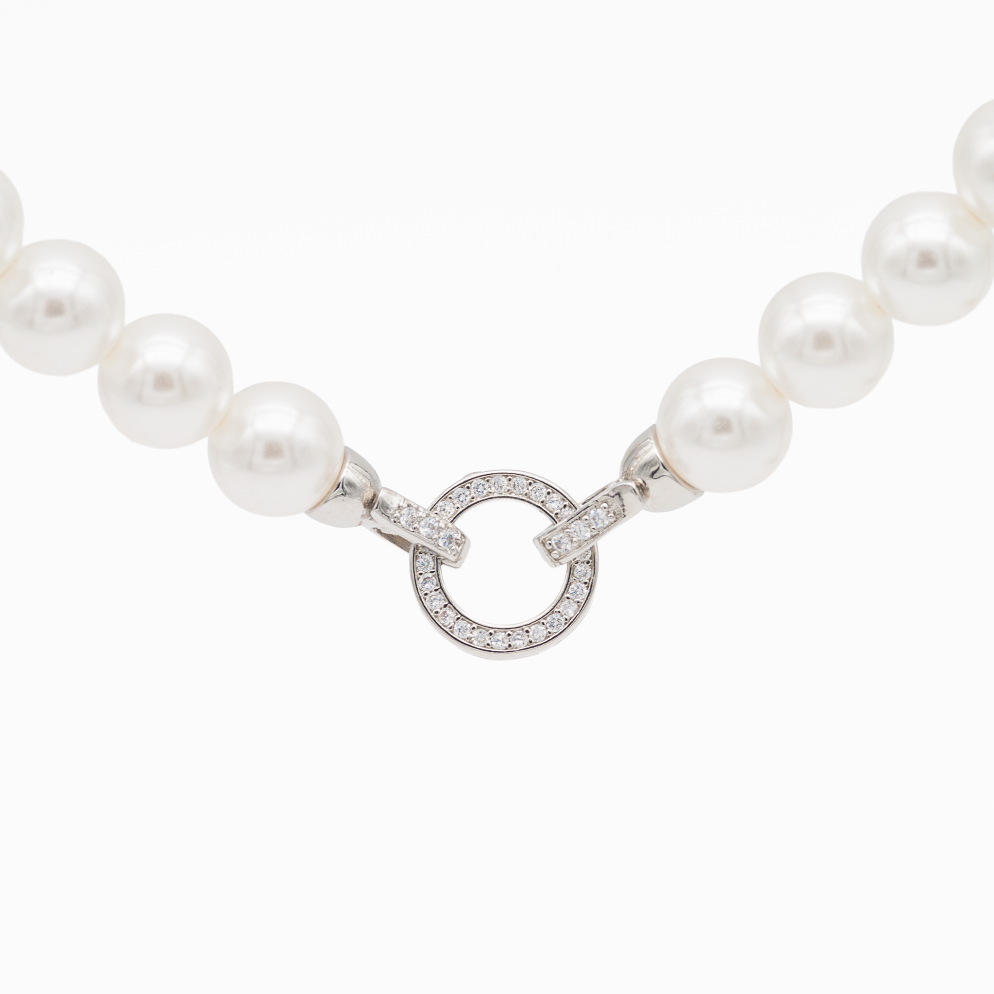 Perlmuttkette 8 mm mit Strass-Ring Verschluss, 47 cm Länge