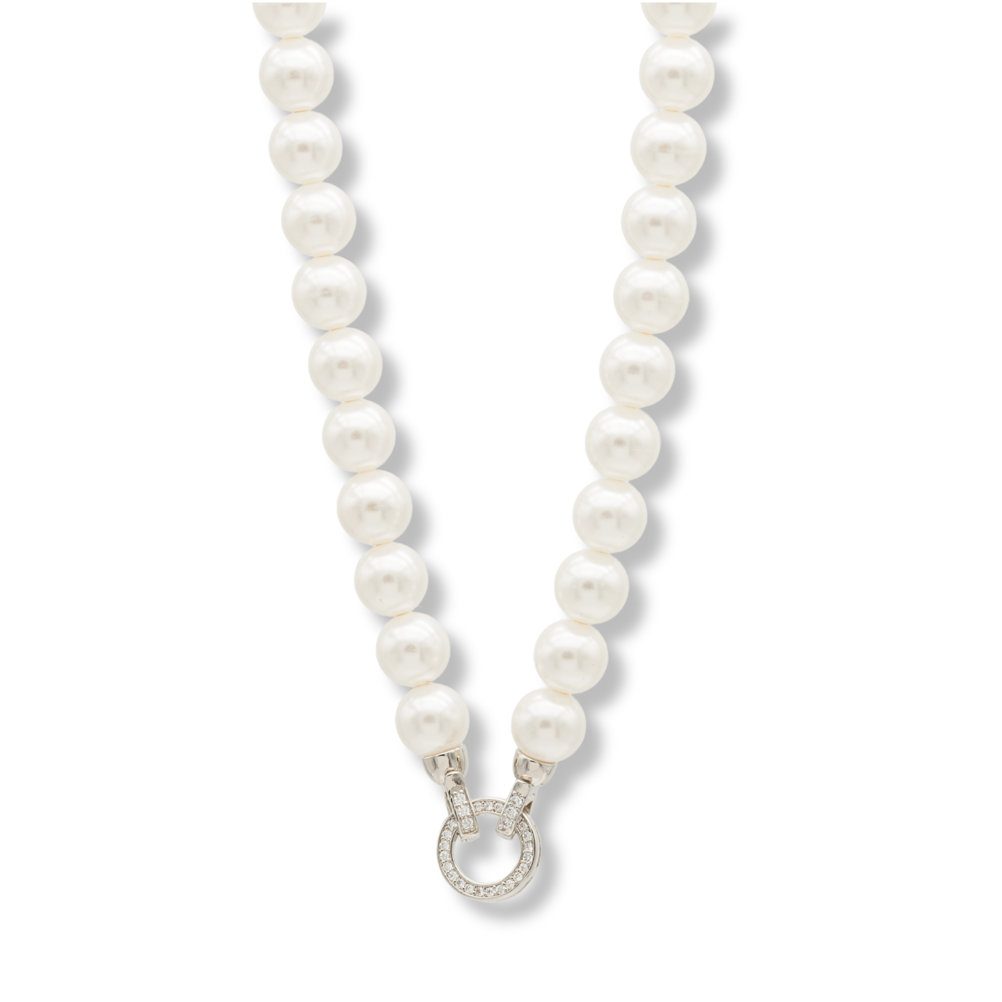 Klassische Halskette aus Mother of Pearl Perlen, 47 cm Länge, Strassdetail am Verschluss