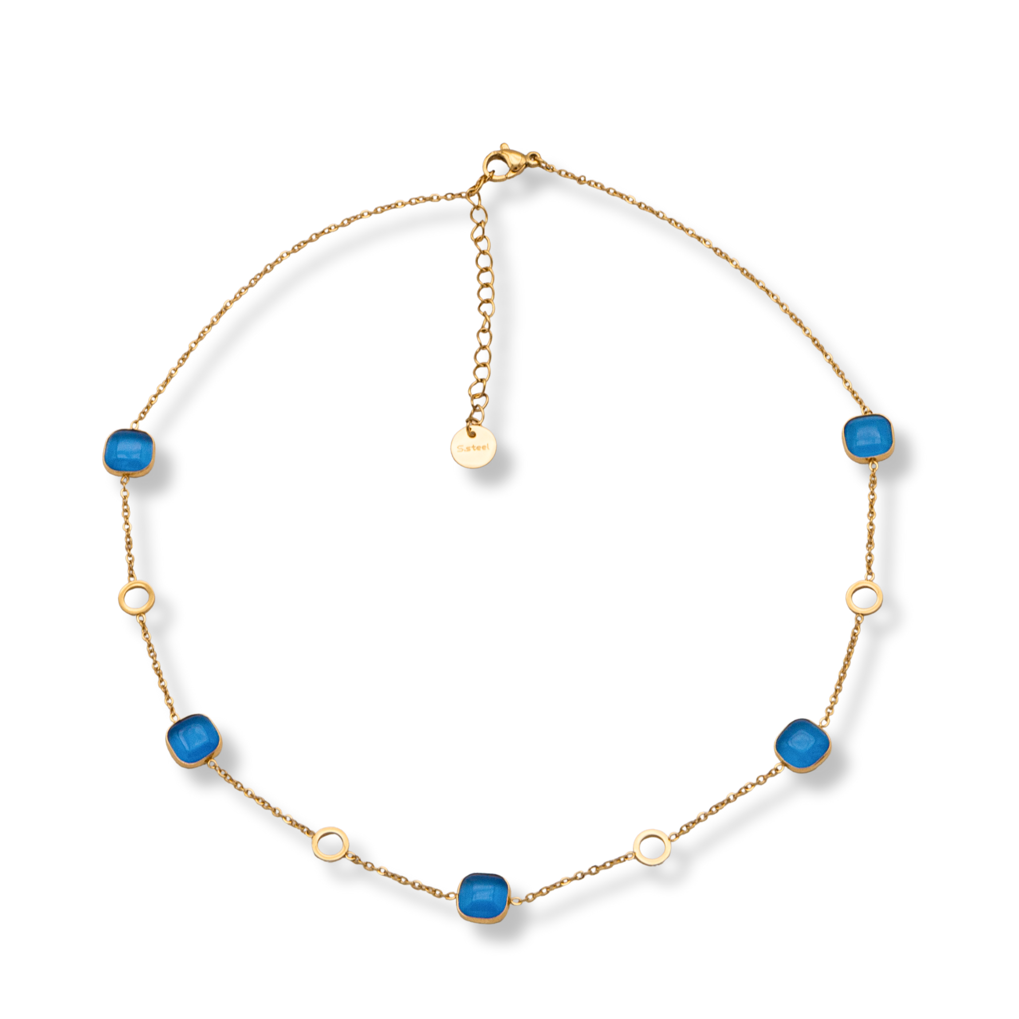 Zarte Halskette aus goldfarbenem Edelstahl, Länge 40+5 cm, mit blauen Glasperlen
Damenkette Edelstahl gold mit blauen Glasperlen, 40 cm + 5 cm Verlängerung, elegant