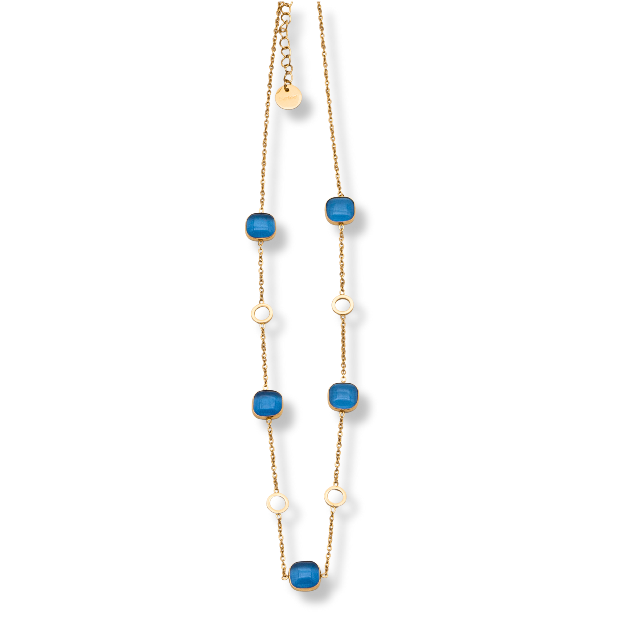 Leichte goldene Edelstahlkette mit blauen Glasperlen, feine Halskette mit Verlängerung