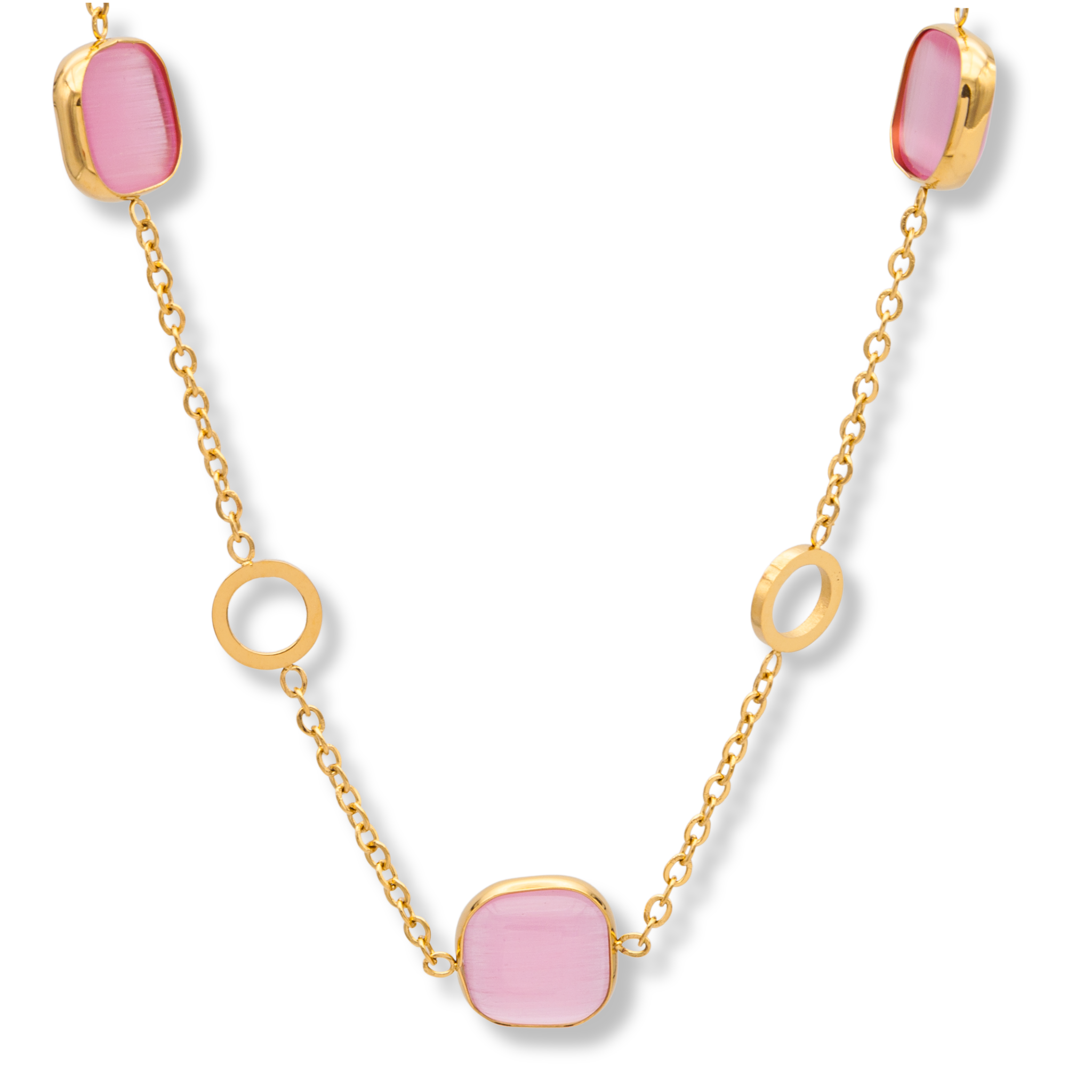 Goldene Edelstahlkette 40+5 cm mit rosenfarbenen Glasperlen, elegante Halskette für Damen,deteil bild