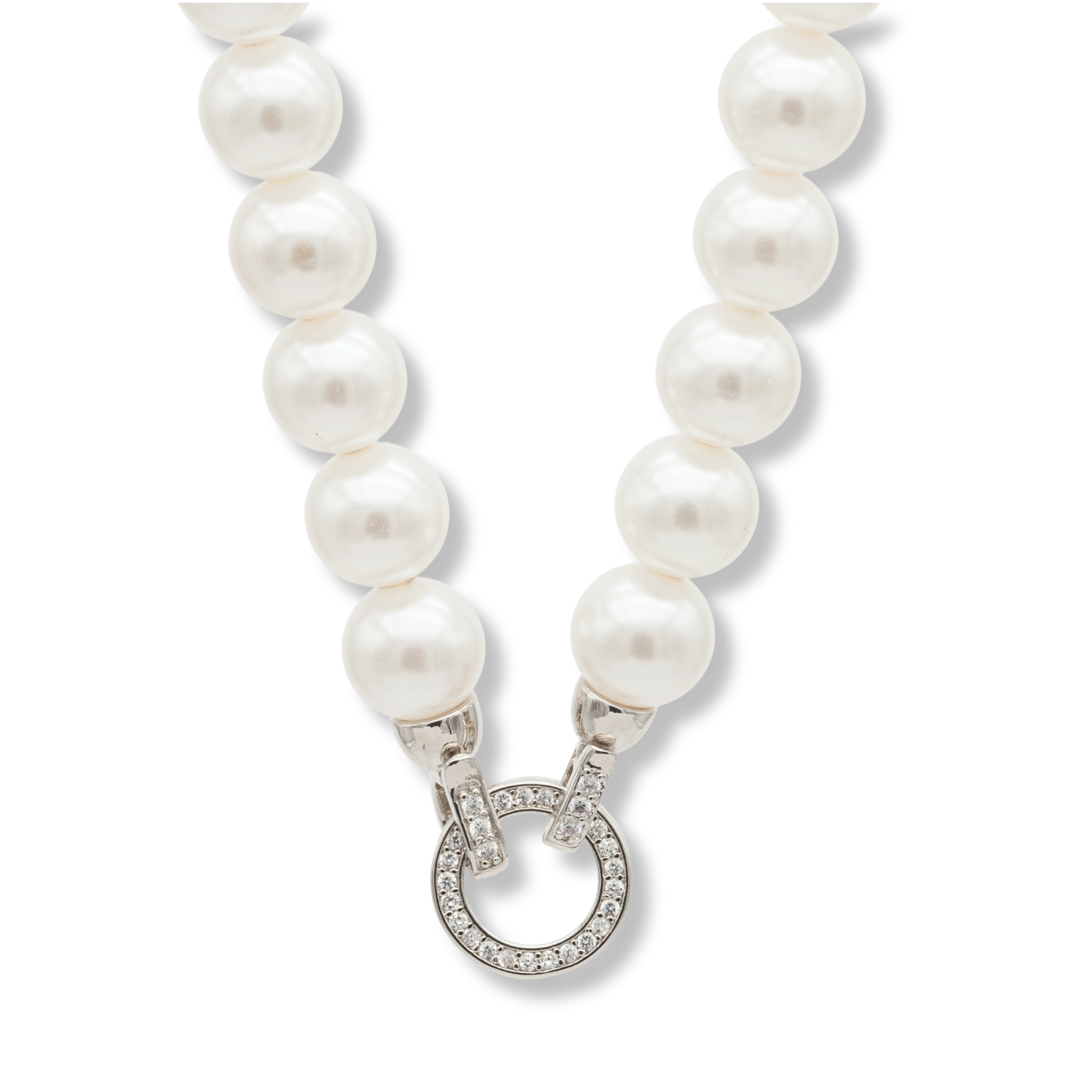 Zeitlose weiße Perlenkette aus Mother of Pearl mit Strass-Akzent, Edelstahlverschluss