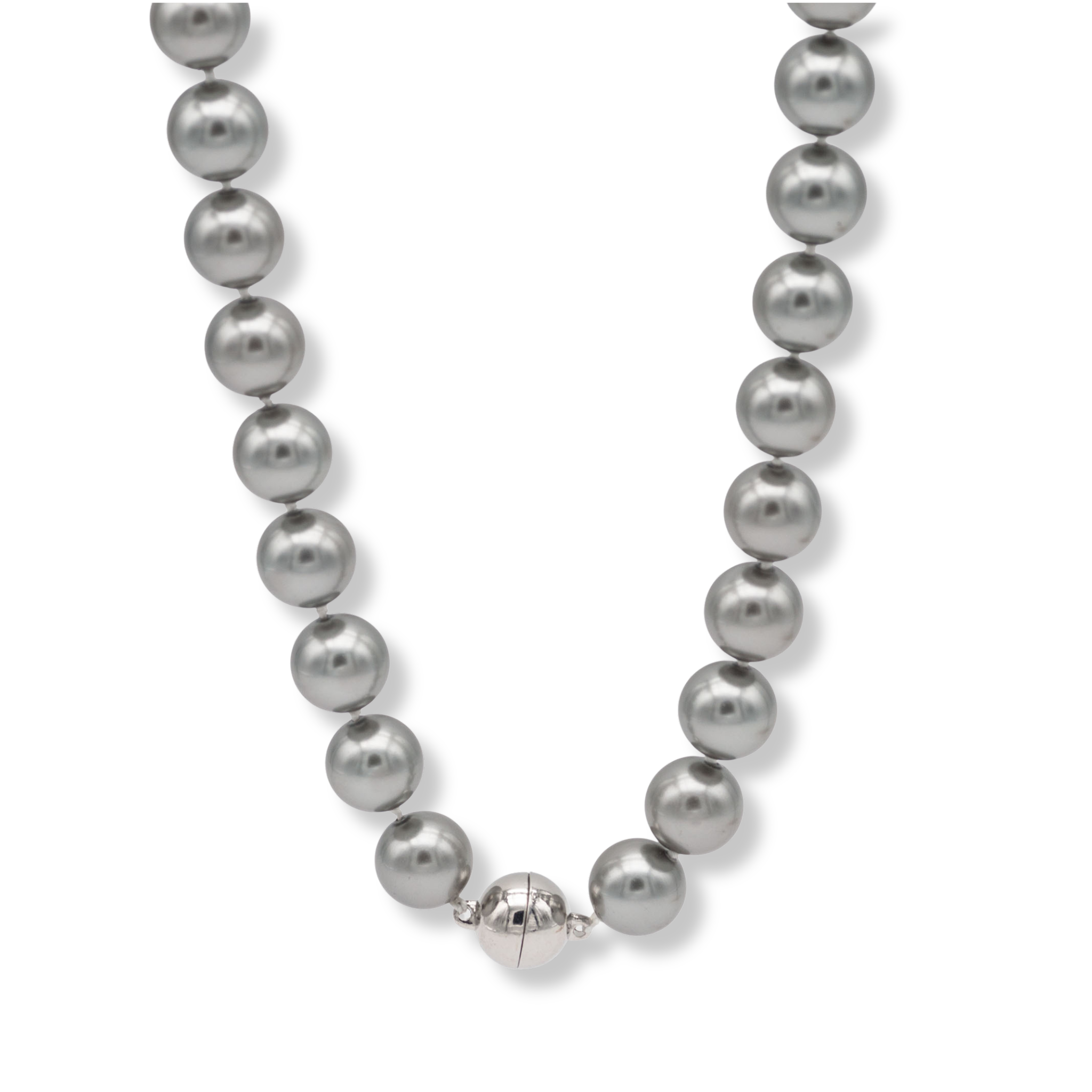 Graue Perlenkette 47 cm Länge, 10 mm Perlen, modernes Design-motheof pearl- mit magnetten verschluss. 